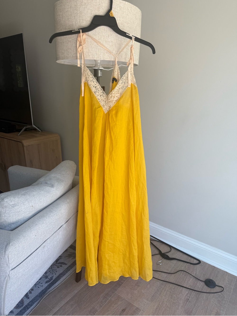 J. Crew Yellow Slip Dress with Cream Lace Trim